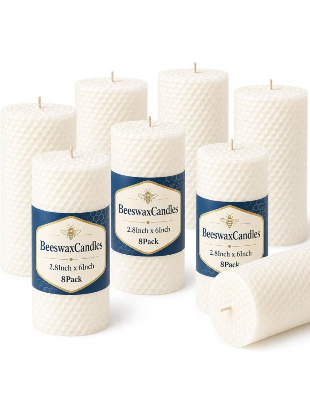 8 Pack Non-Toxic Beeswax Pillar Candles, 2.8x6 Inch Eco-Friendly Home Decor